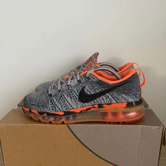 Nike Air Max Flyknit Wolf Grey/Volt Orange Sneakers - SZ M 6- W 7.5 main image 10